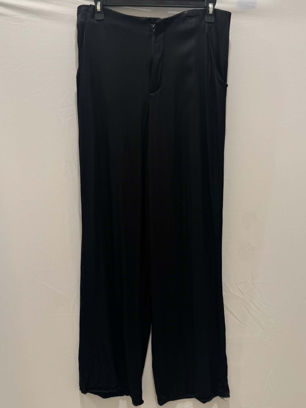Zara Women's Black Wide-Leg Dress Trousers Satin Wide Leg Raw hem Size L